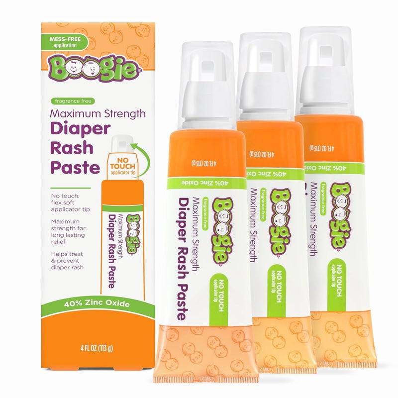 Boogie Diaper Rash Paste, Maximum Strength 40% Zinc Oxide, Mess-Free Applicator, Soothes Baby Bum, Diaper Bag Essential, 4oz (Pack of 3) - Image 1